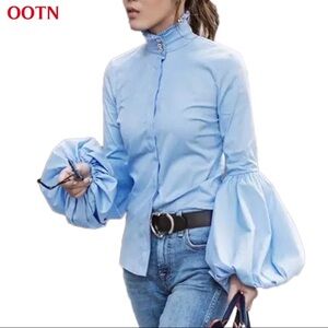 Women's Blue Puff Sleeve Top
